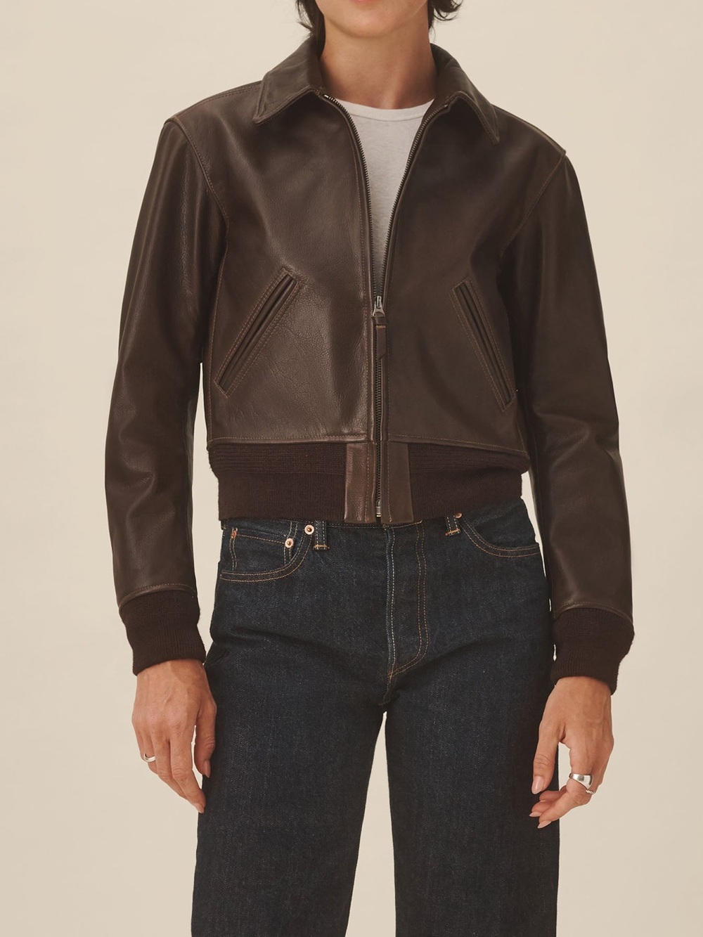 Buck Mason Heritage Leather Bomber in Espresso Brown